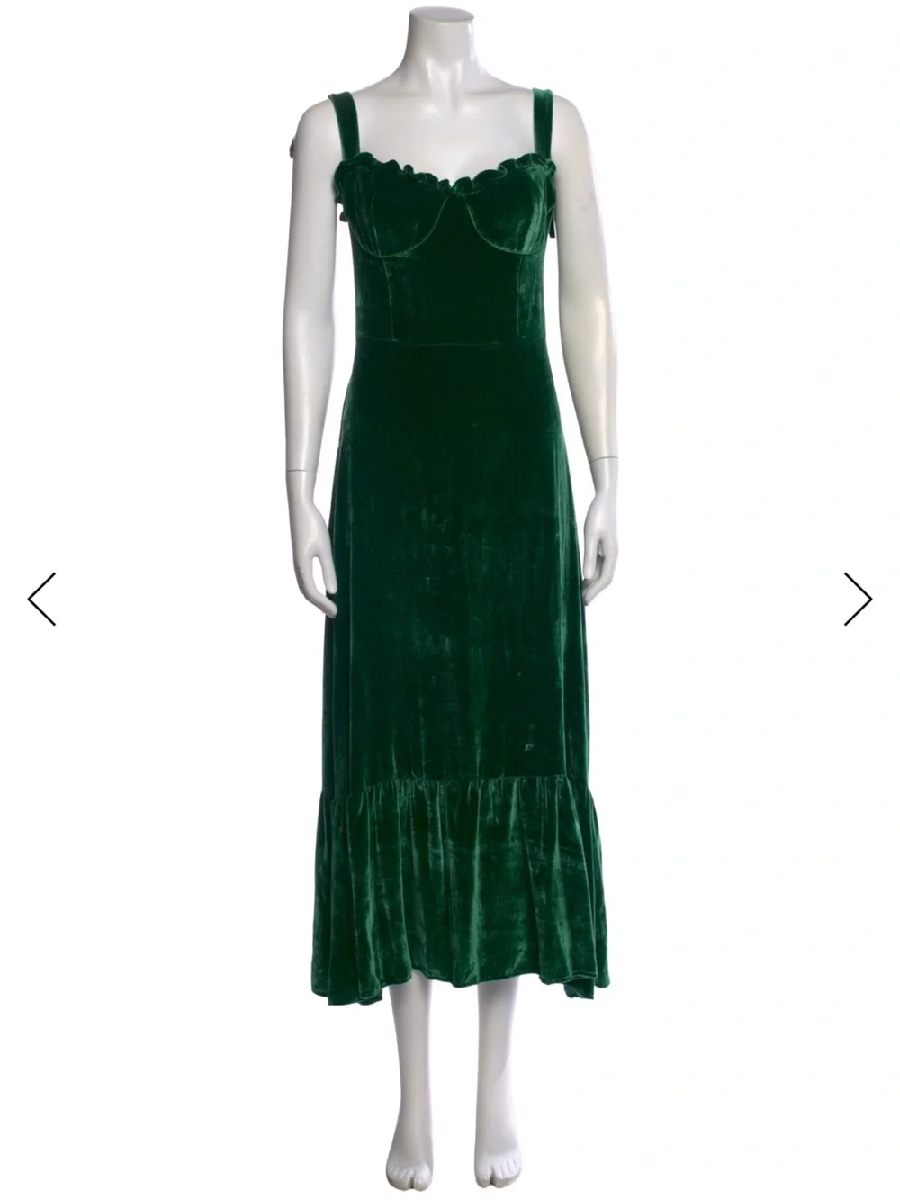 Reformation Emerald Velvet Tie-Strap Ruffle Midi Dress USA M 6